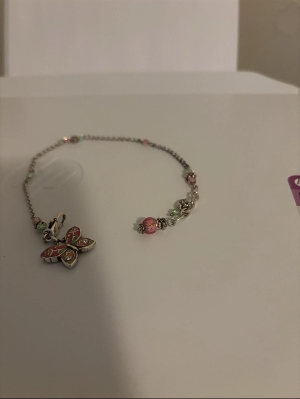 Brighton Pink and Green Butterfly Charm Anklet